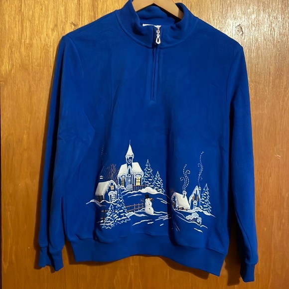•ALFRED DUNNER•BLUE HOLIDAY WINTER SCENE EMBROIDERY 1/4 ZIP FLEECE PULLOVER  PM - Picture 7 of 7